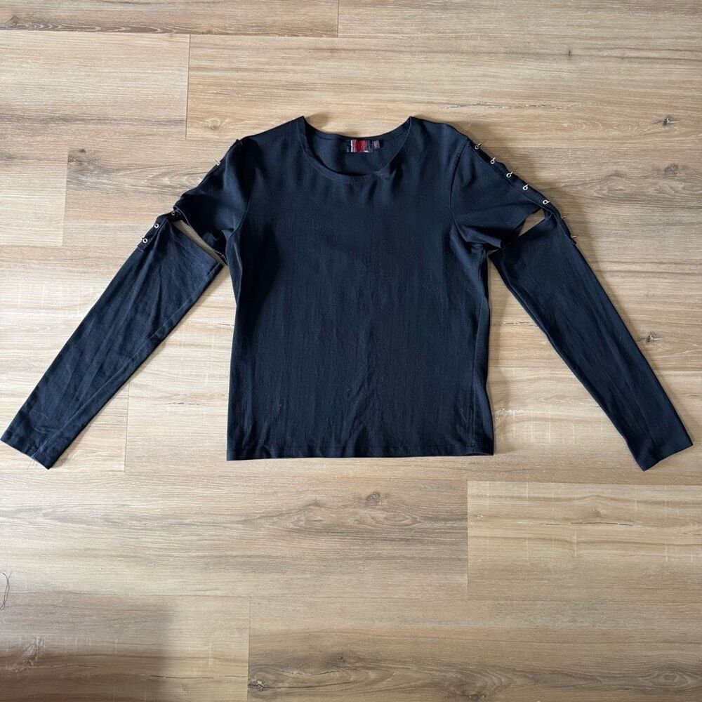 Vintage Tripp NYC Size XL Safety Pin Cutout Long Sleeve Tee Black Punk Rock Goth